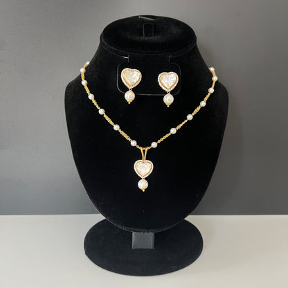 Moissanite "Heart Shaped" Pendant Set With Rich White Pearls
