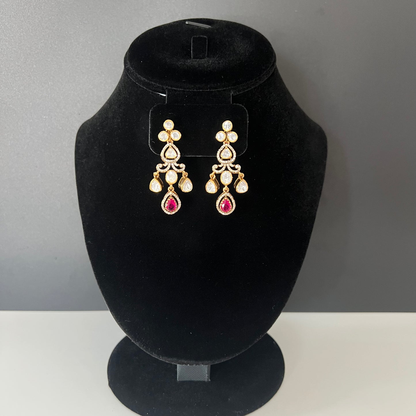 Moissanite "Chandelier" Earrings With Pink Ruby