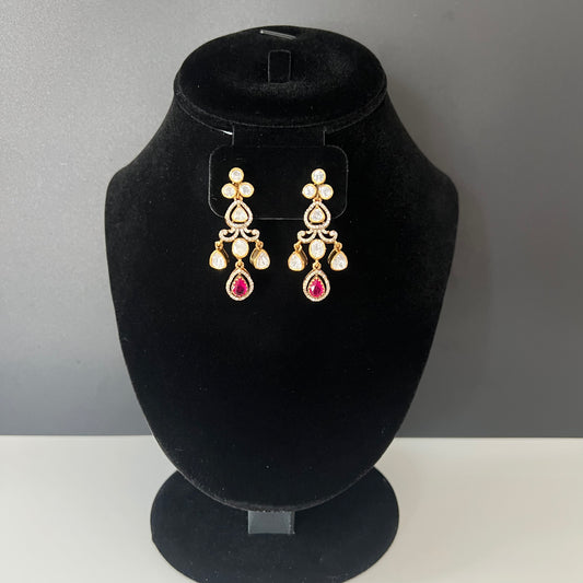 Moissanite "Chandelier" Earrings With Pink Ruby