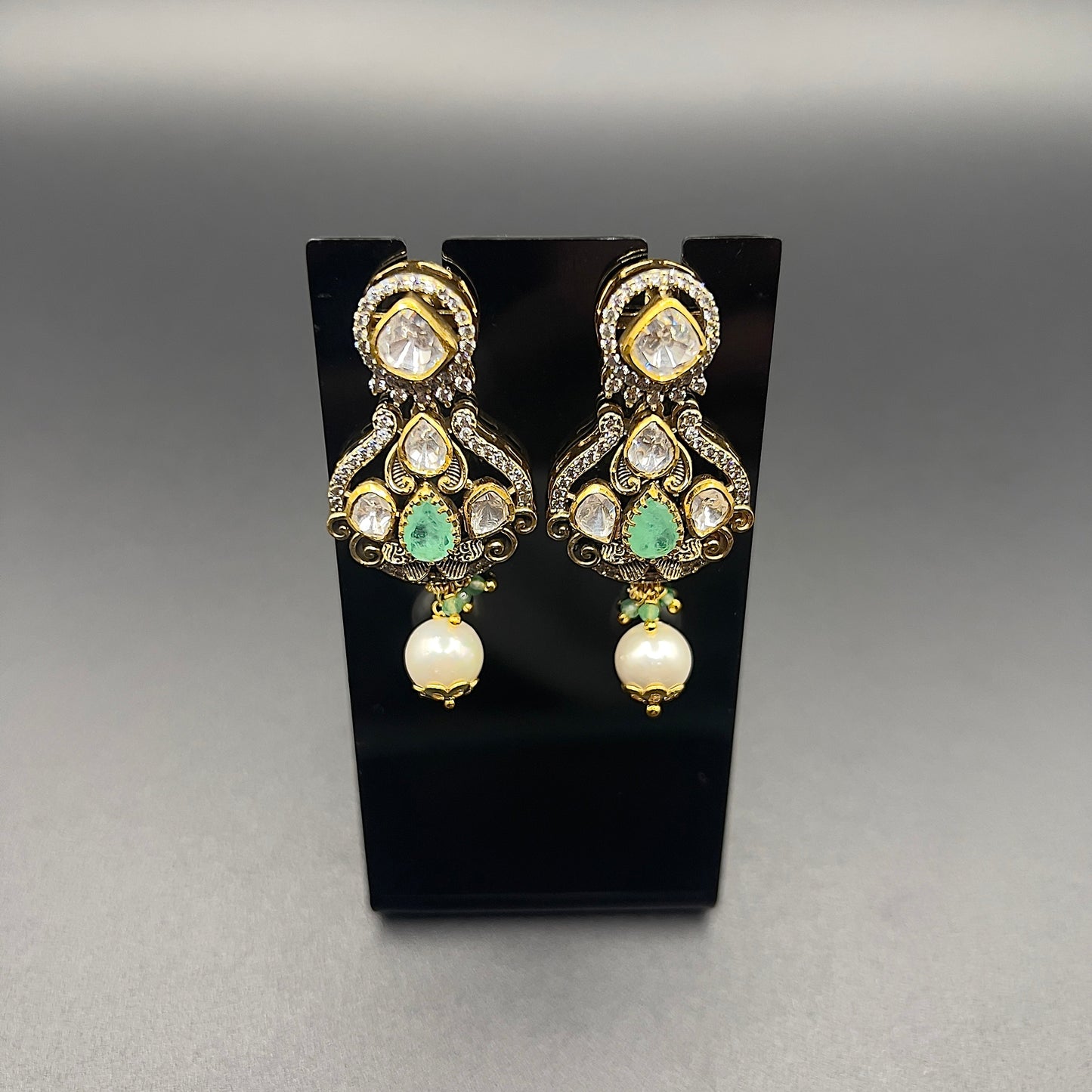 Moissanite "Crown" Adjustable Set With Freshwater Pearls
