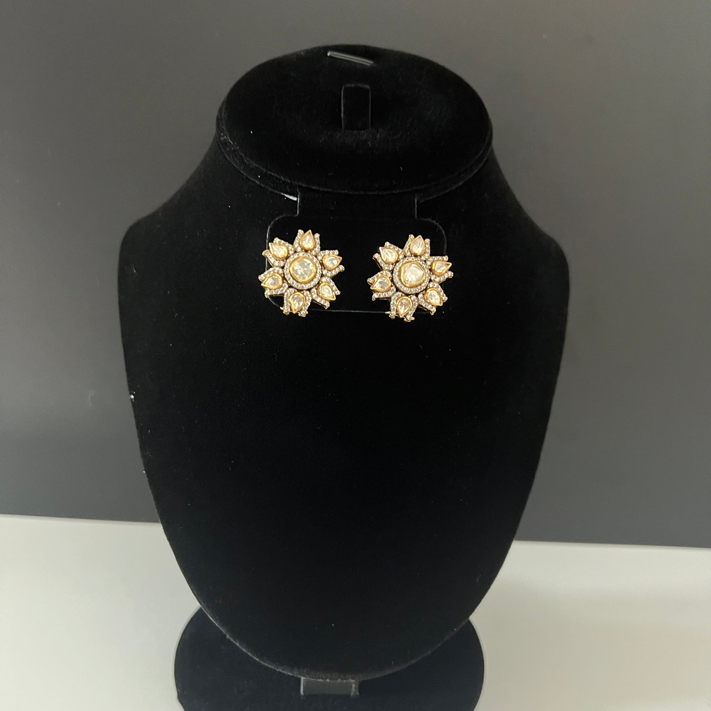 Moissanite "Flower Top" Stud Earrings With Swarovski Diamonds