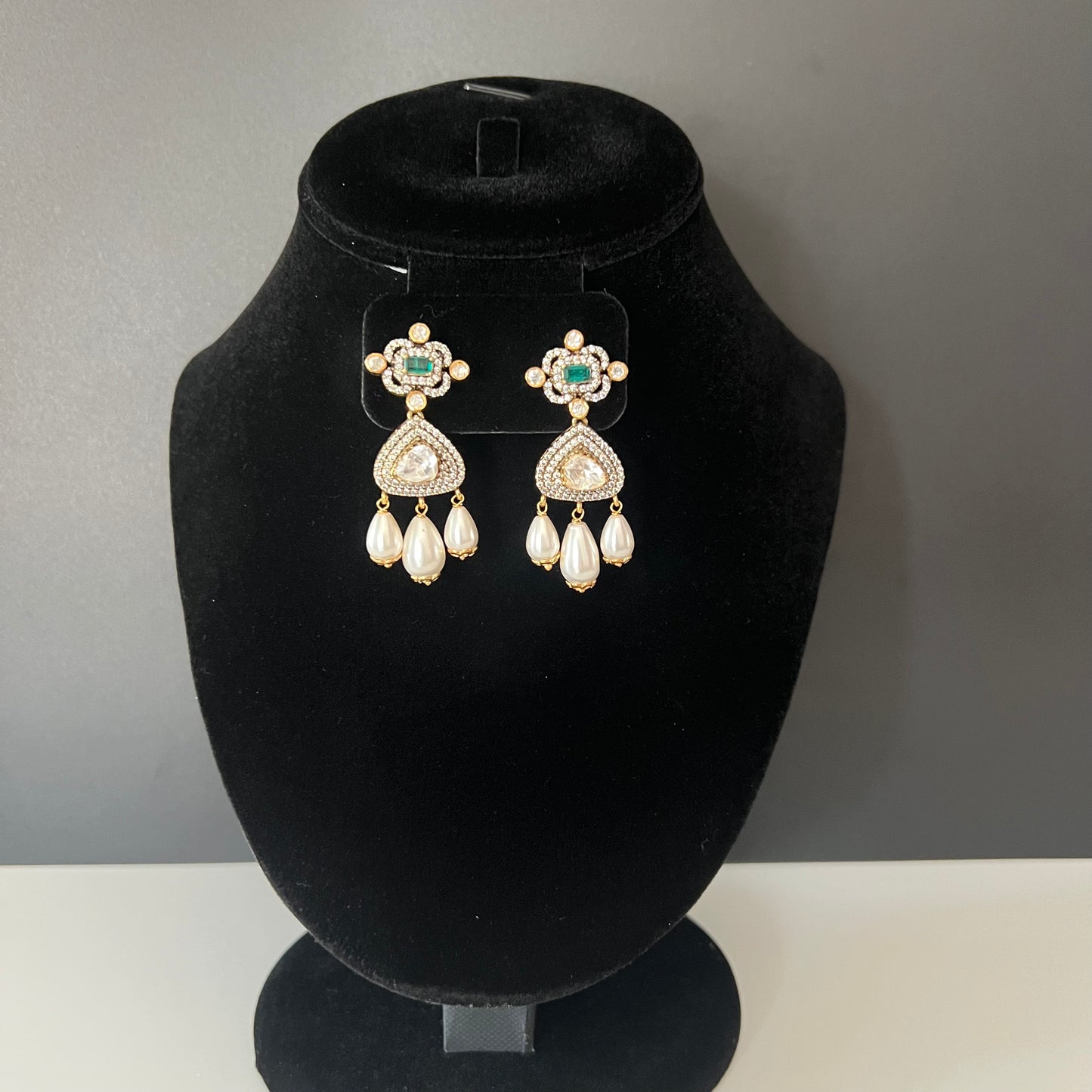 Moissanite "Hour Glass" Earrings With Emerald