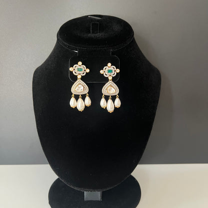 Moissanite "Hour Glass" Earrings With Emerald