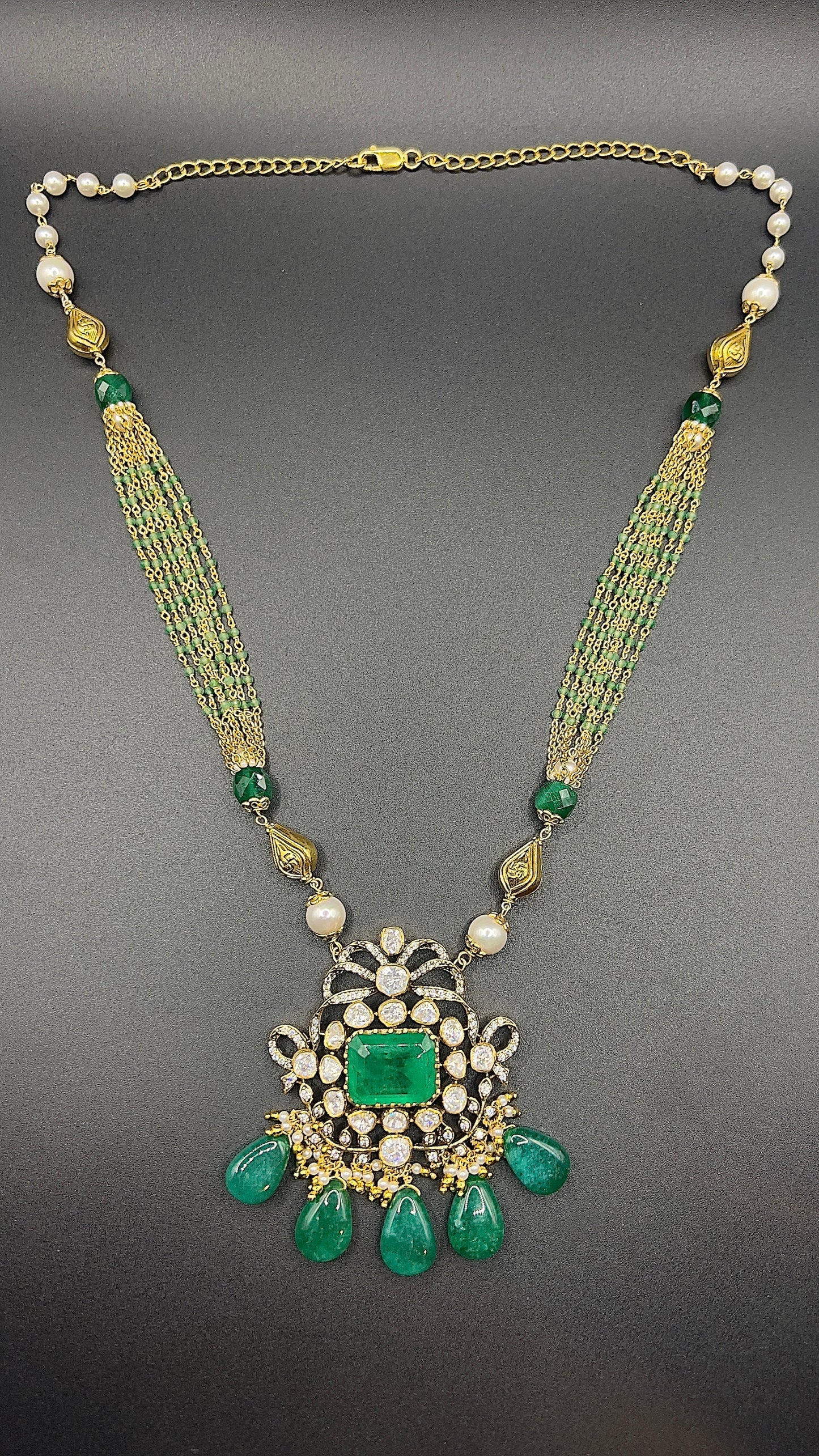 Moissanite "Multi Chain" Pendant Set With Huge Emeralds
