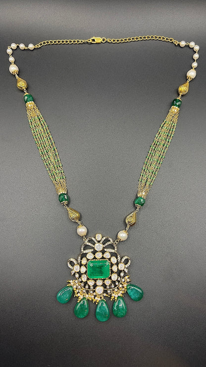 Moissanite "Multi Chain" Pendant Set With Huge Emeralds
