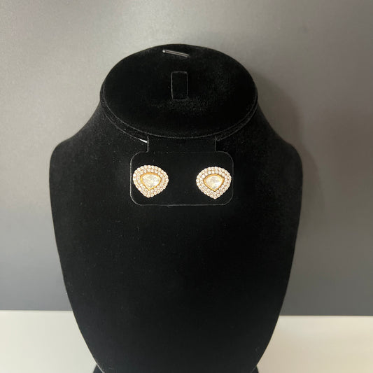 Moissanite "Diamond Shaped" Stud Earrings Bordered by Swarovski Diamonds