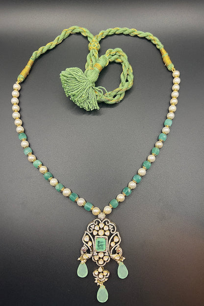 Moissanite "Russian Emerald" Adjustable Pendant Set With Pearls