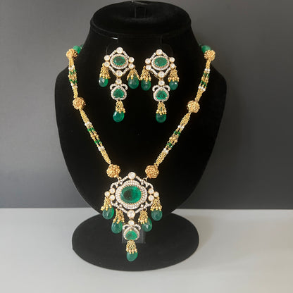 Moissanite "Illuminati" Adjustable Pendant Set With Emeralds