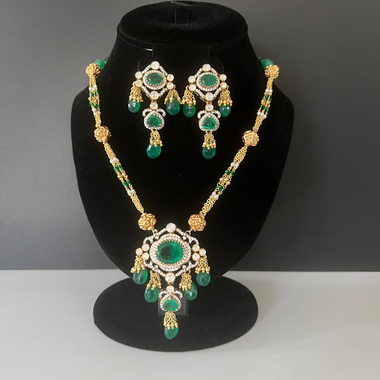 Moissanite "Illuminati" Adjustable Pendant Set With Emeralds