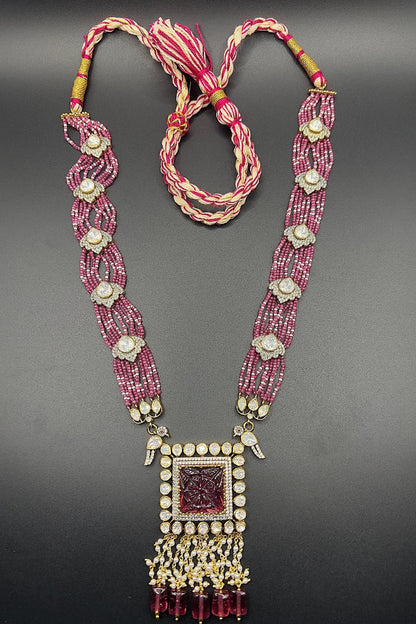 Moissanite "Carved Flower" Adjustable Pendant Set With Pink Ruby Pearls