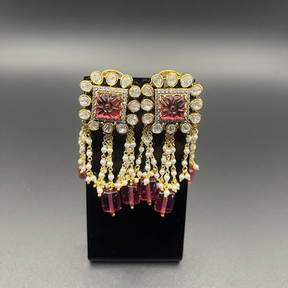 Moissanite "Carved Flower" Adjustable Pendant Set With Pink Ruby Pearls