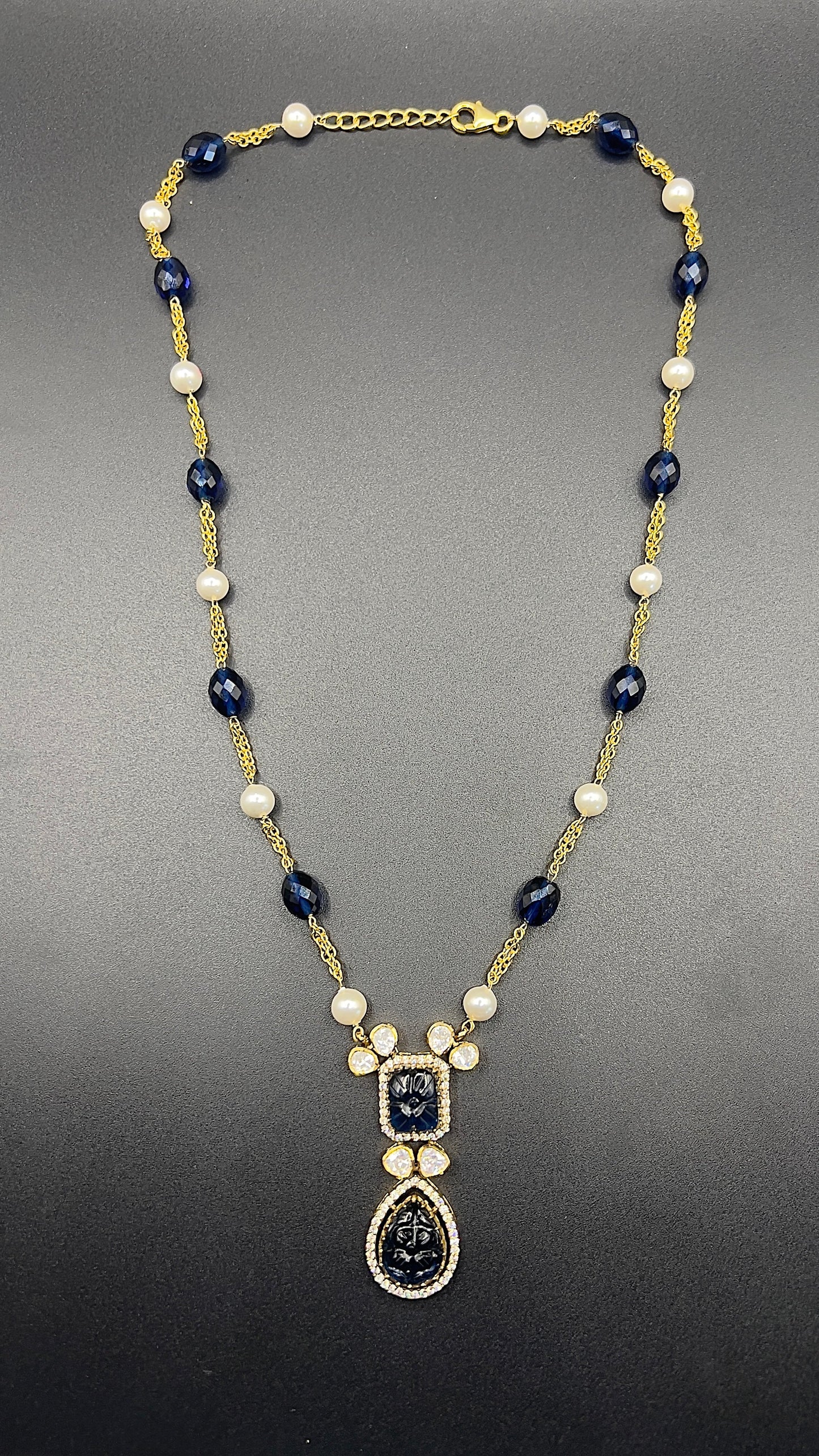 Moissanite "Carved Sapphire" Pendant Set