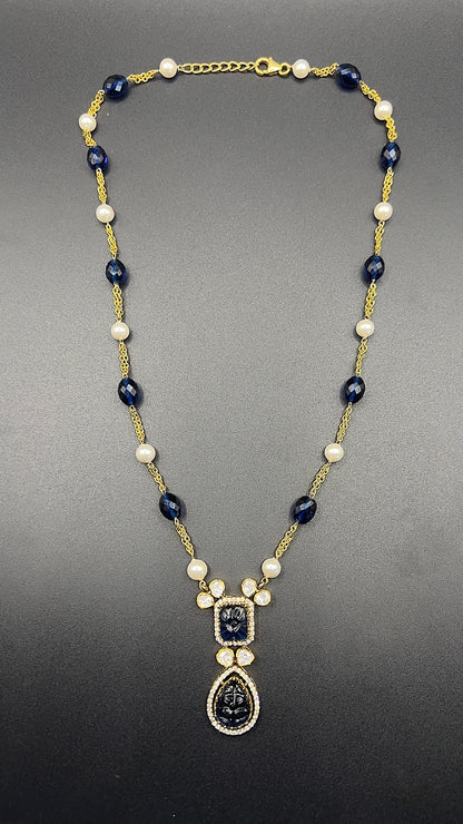 Moissanite "Carved Sapphire" Pendant Set
