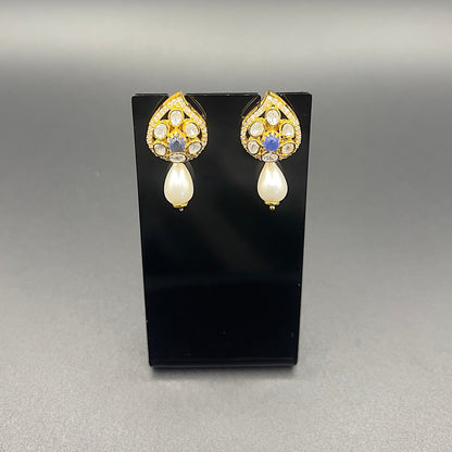 Moissanite "Blue Stone" Set With Fresh Water Pearl Drops