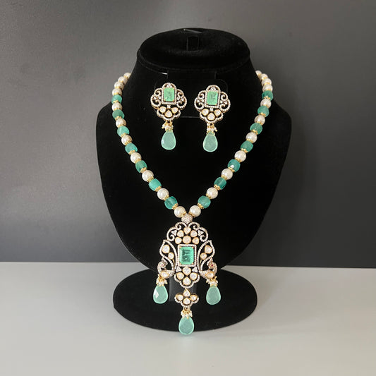 Moissanite "Russian Emerald" Adjustable Pendant Set With Pearls