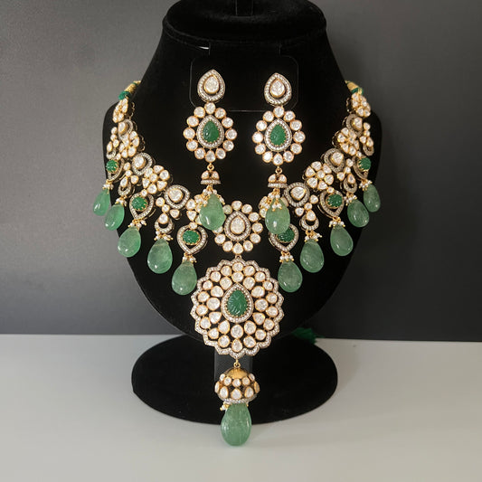 Moissanite "Bridal" Adjustable Set With Vibrant Green Emeralds
