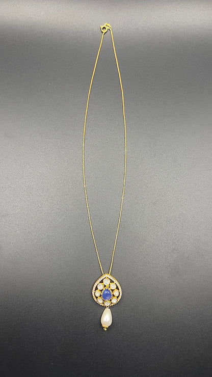 Moissanite "Blue Stone" Set With Fresh Water Pearl Drops