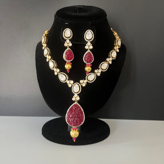 Moissanite "Pear Shaped" Adjustable Set With Carved Ruby Stone