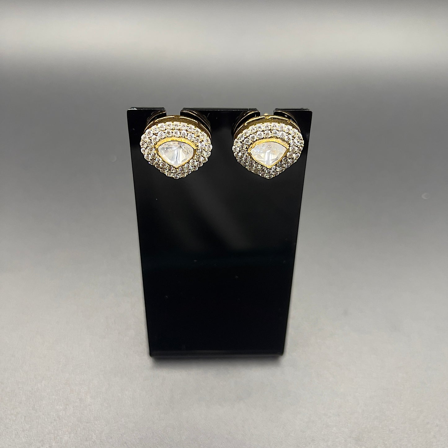 Moissanite "Diamond Shaped" Stud Earrings Bordered by Swarovski Diamonds