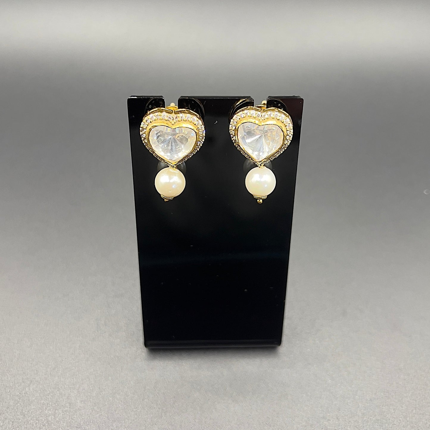 Moissanite "Heart Shaped" Pendant Set With Rich White Pearls