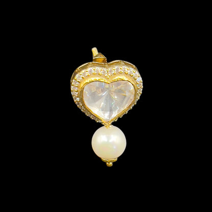 Moissanite "Heart Shaped" Pendant Set With Rich White Pearls