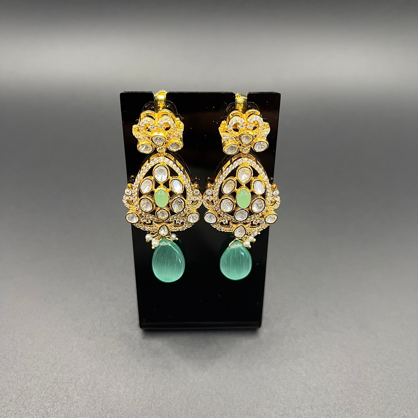 Moissanite "Betel Vine" Set With Russian Emerald Drops