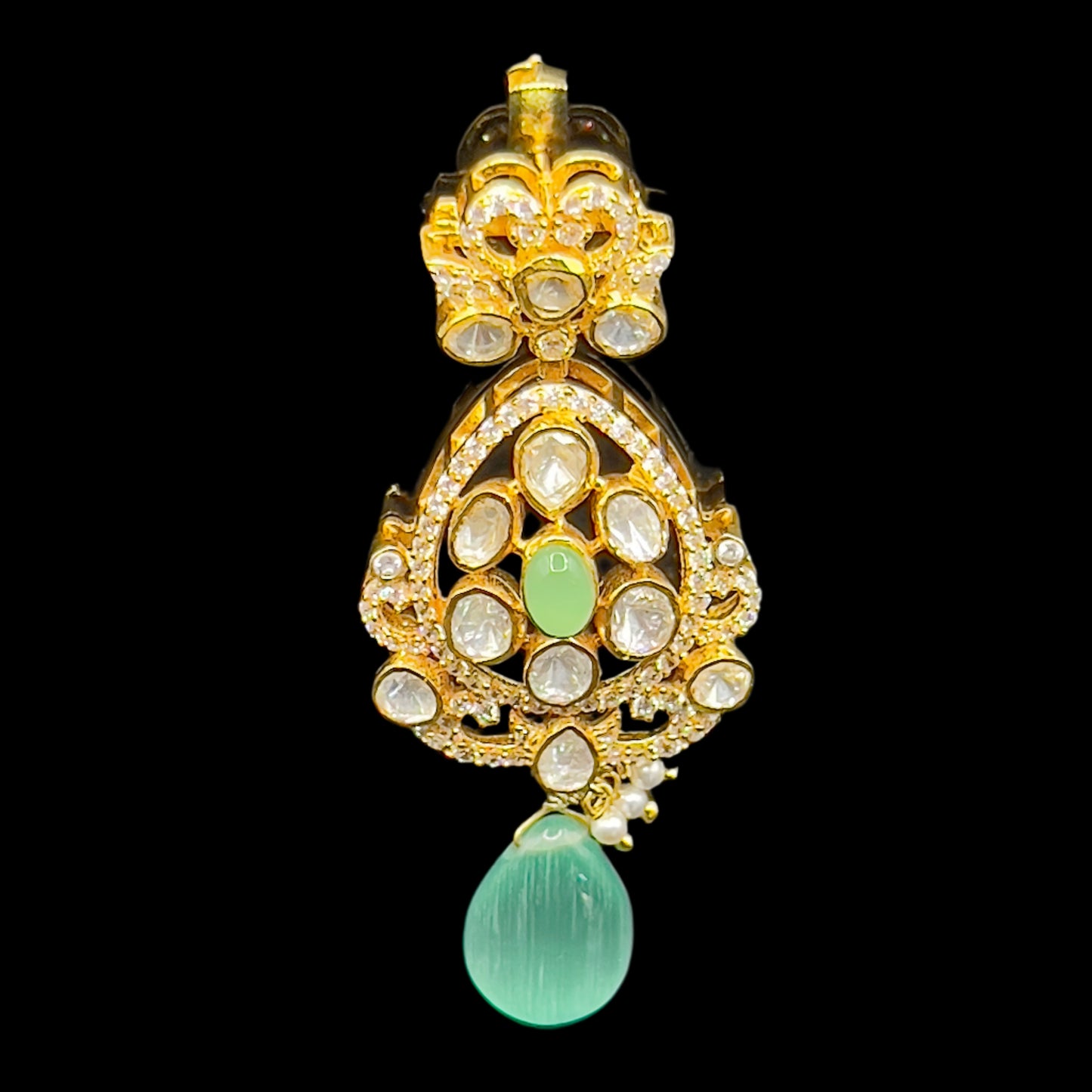 Moissanite "Betel Vine" Set With Russian Emerald Drops
