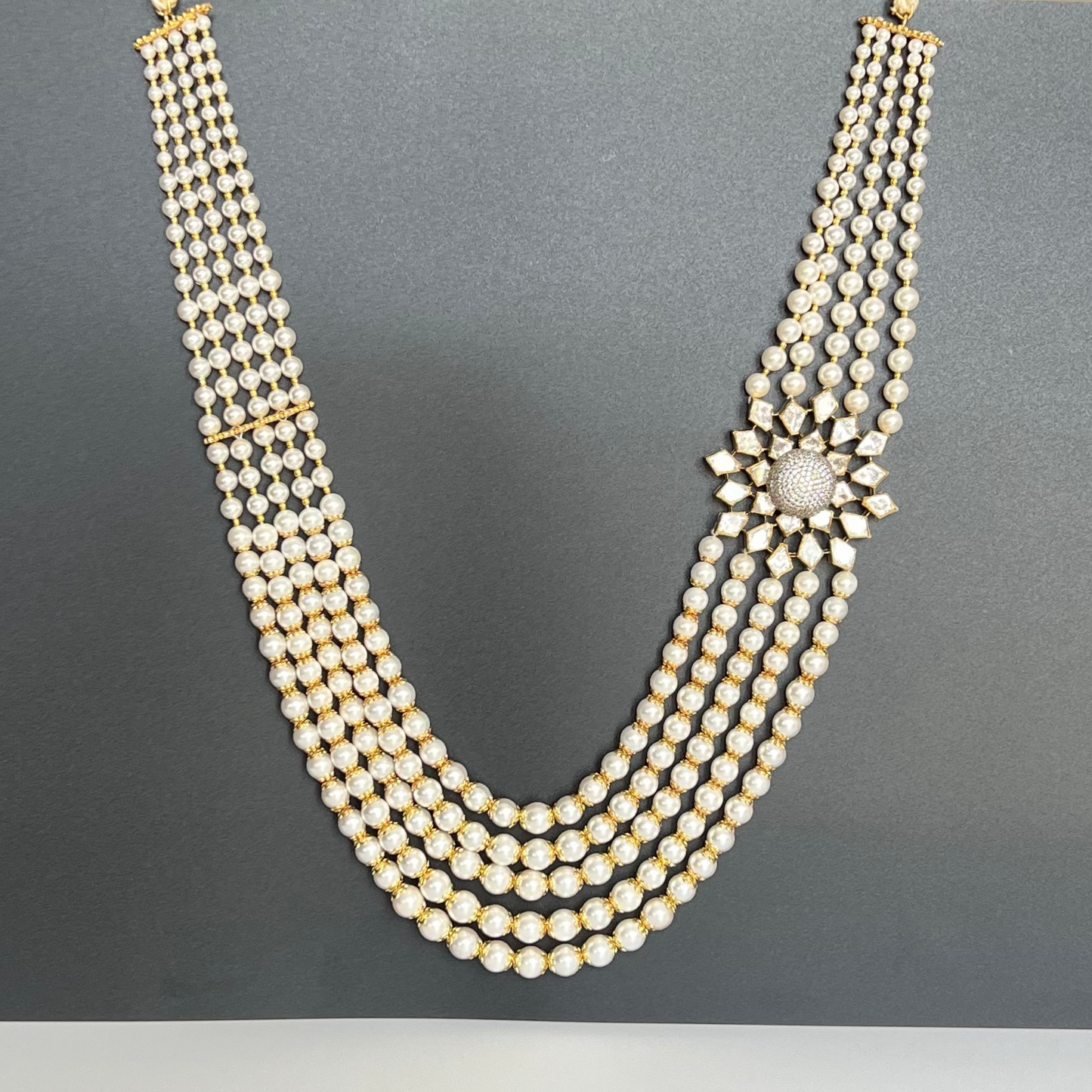 Moissanite "Royal Queen" Adjustable Set With Multi Pearls Chain.