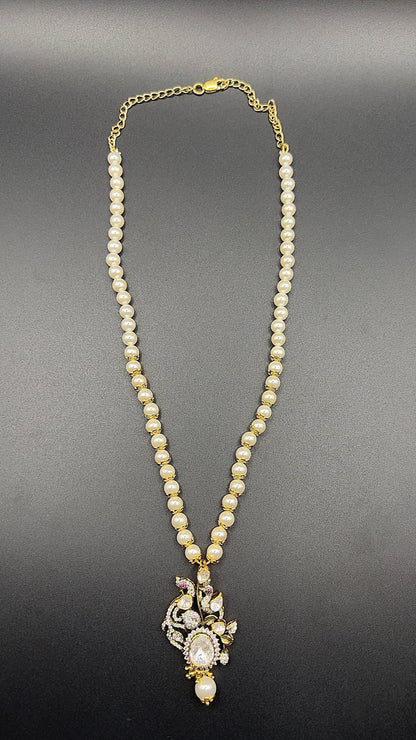 Moissanite "Peacock" Pendant Set With Pearls