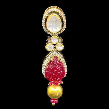 Moissanite "Pear Shaped" Adjustable Set With Carved Ruby Stone