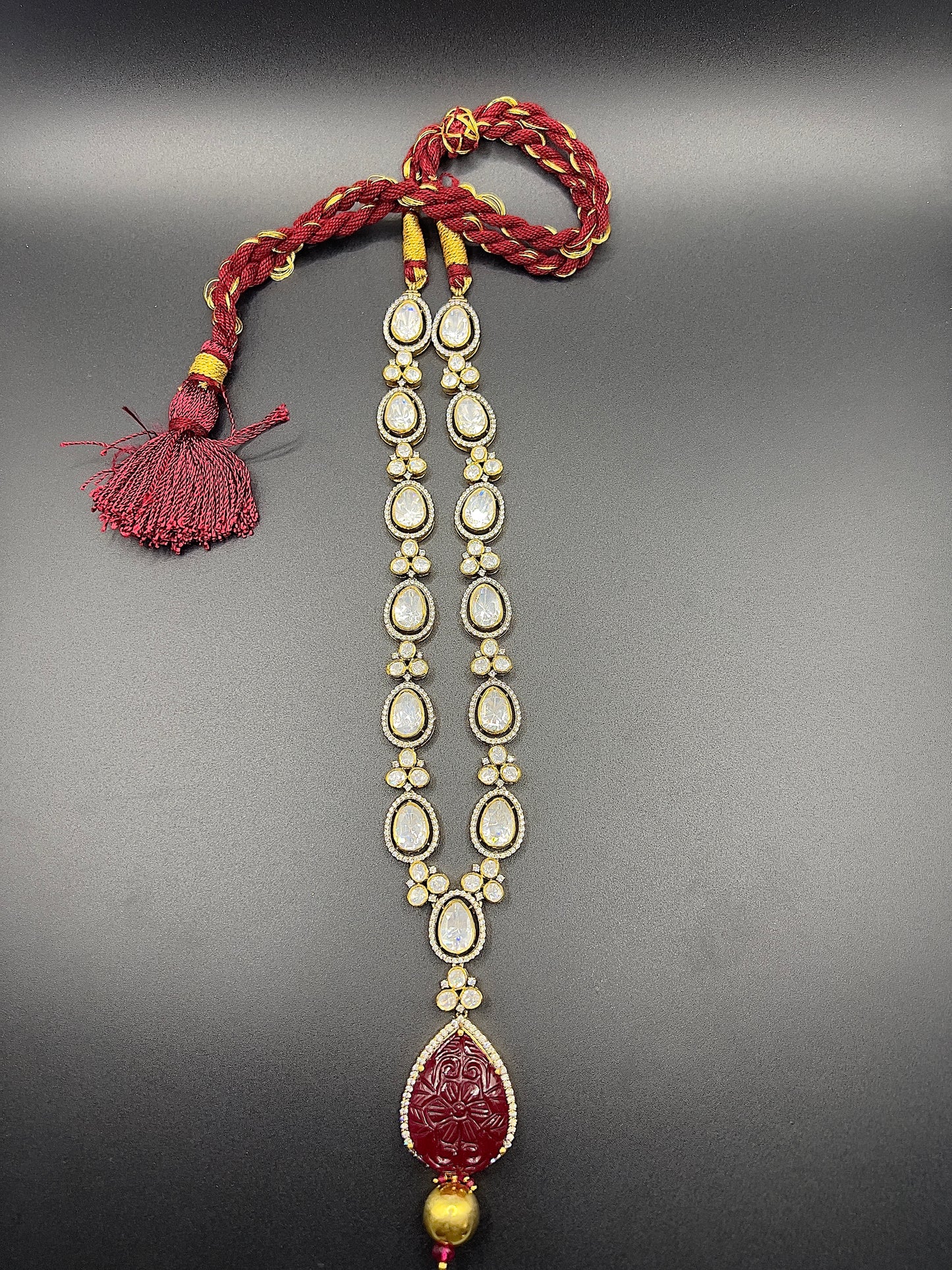 Moissanite "Pear Shaped" Adjustable Set With Carved Ruby Stone