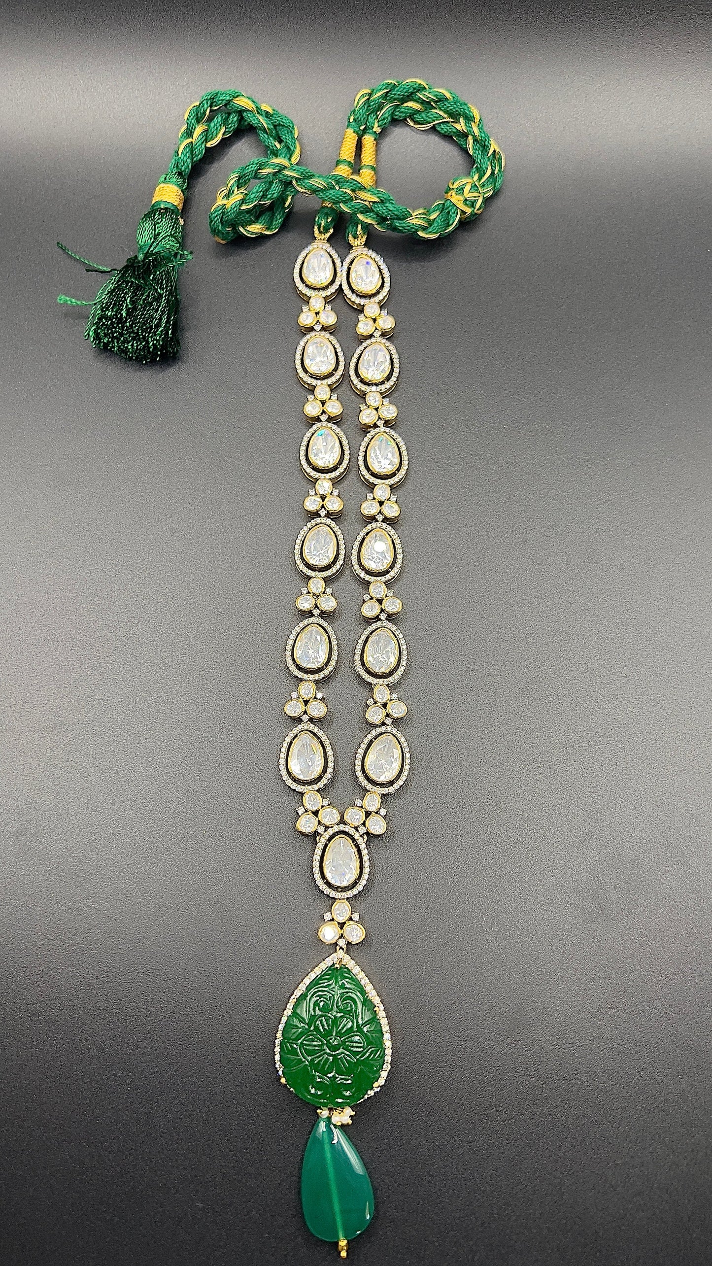 Moissanite "Pear Shaped" Adjustable Set With Carved Stone