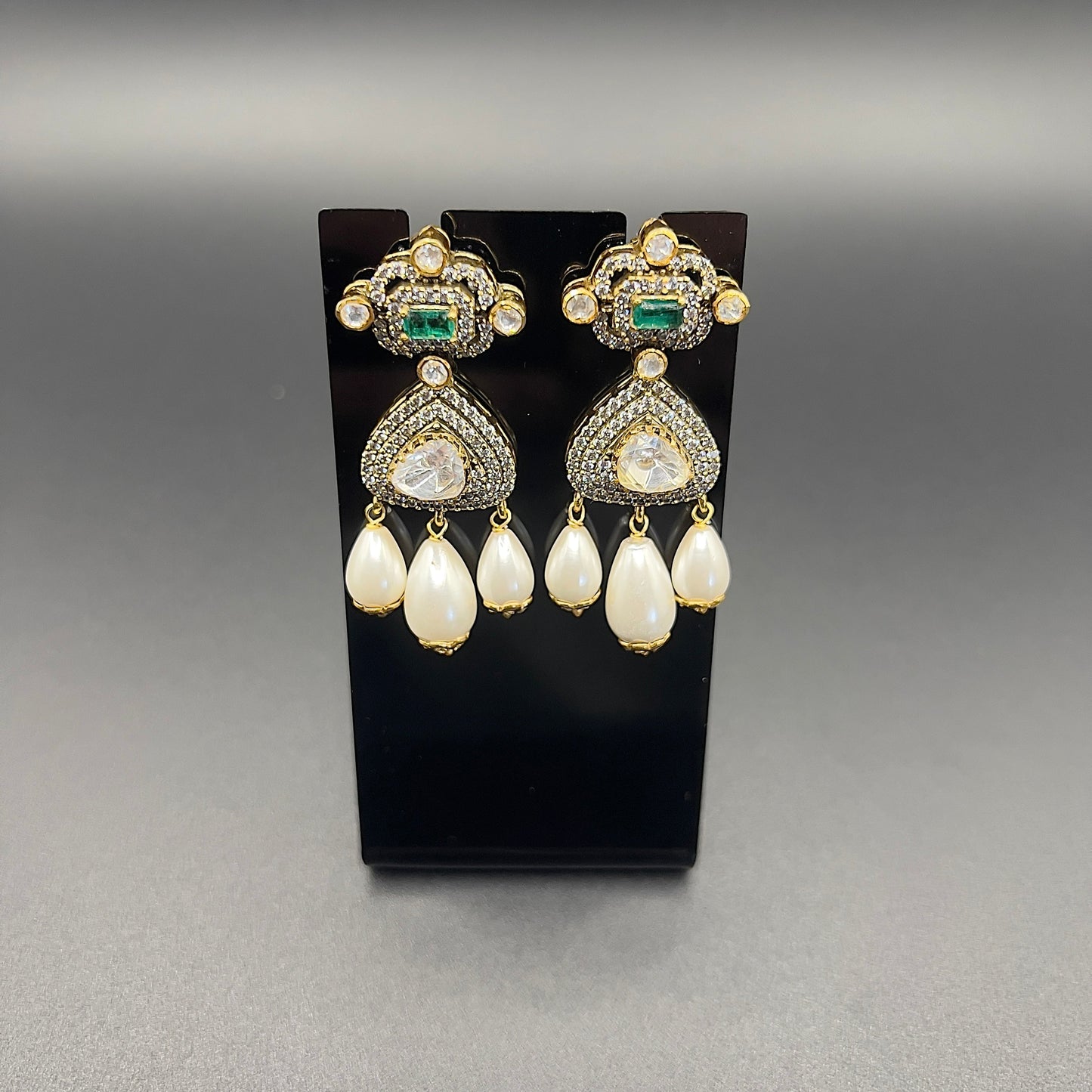 Moissanite "Hour Glass" Earrings With Emerald